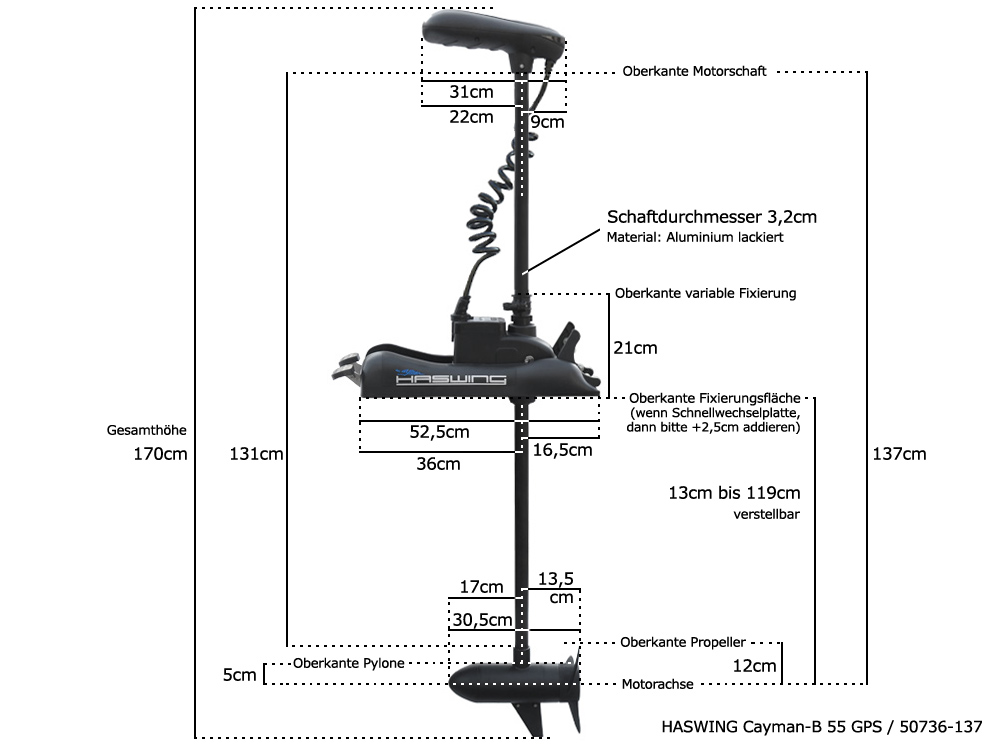 Haswing Cayman-B 55 GPS V1.5 / 660W 12V / Model 2021 / with anchor function on FB / 137cm shaft